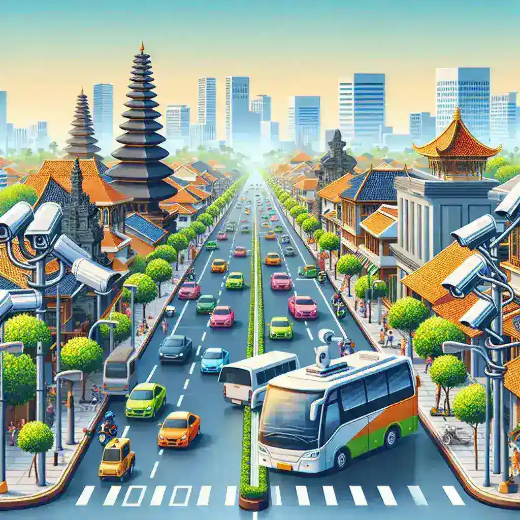 Alt text: "Kota Denpasar installs smart cameras for monitoring tourist traffic, showcasing advanced technology in urban management."
