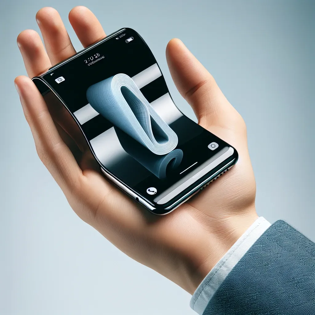 "Smartphone Oppo dengan layar bisa digulung, menggambarkan inovasi teknologi masa depan untuk pengalaman pengguna yang unik dan portable."