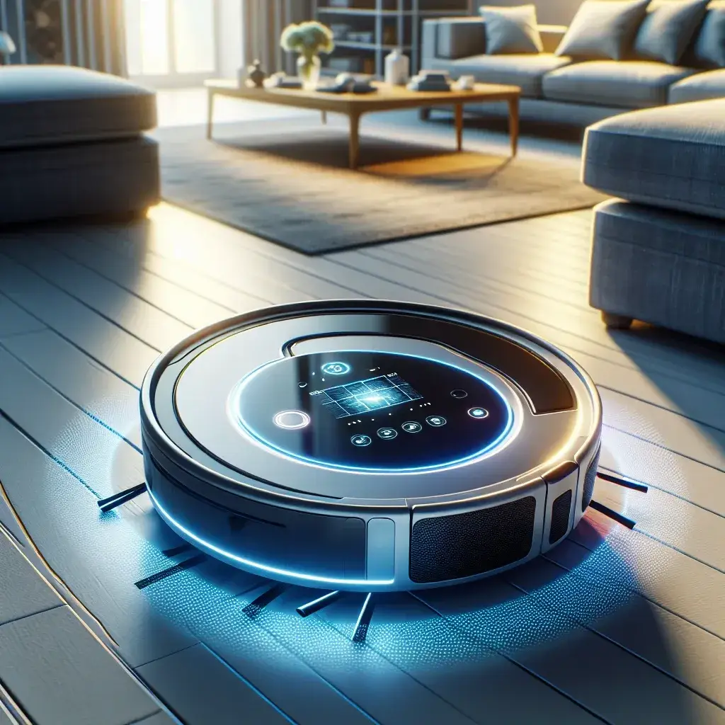 "Dyson vacuum robot showcasing advanced AI multi-room navigation technology in a modern living space."